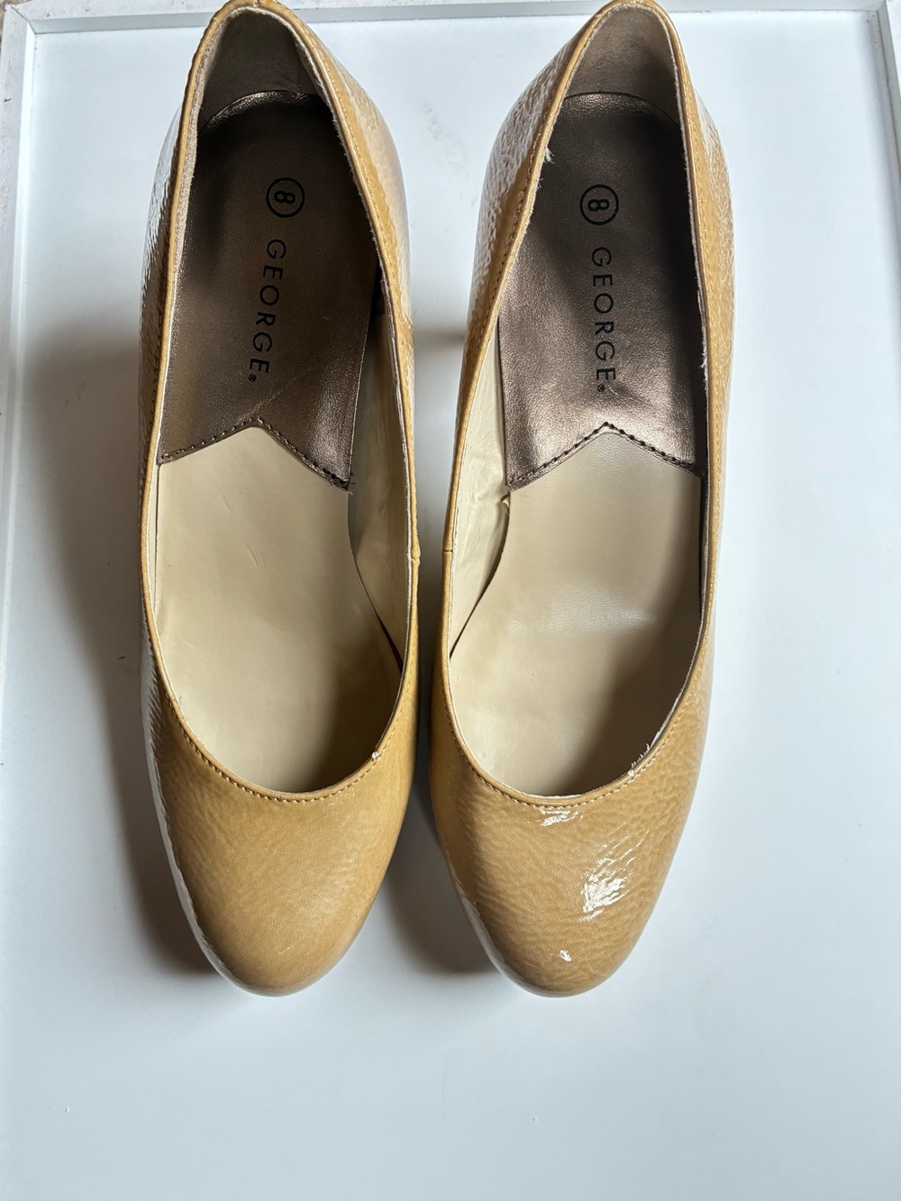 George Women's Tan Patent Round-Toe Flats